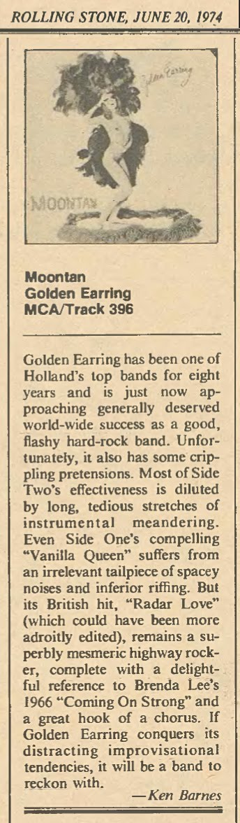 Moontan review Rolling Stone magazine USA June 20 1974 issue